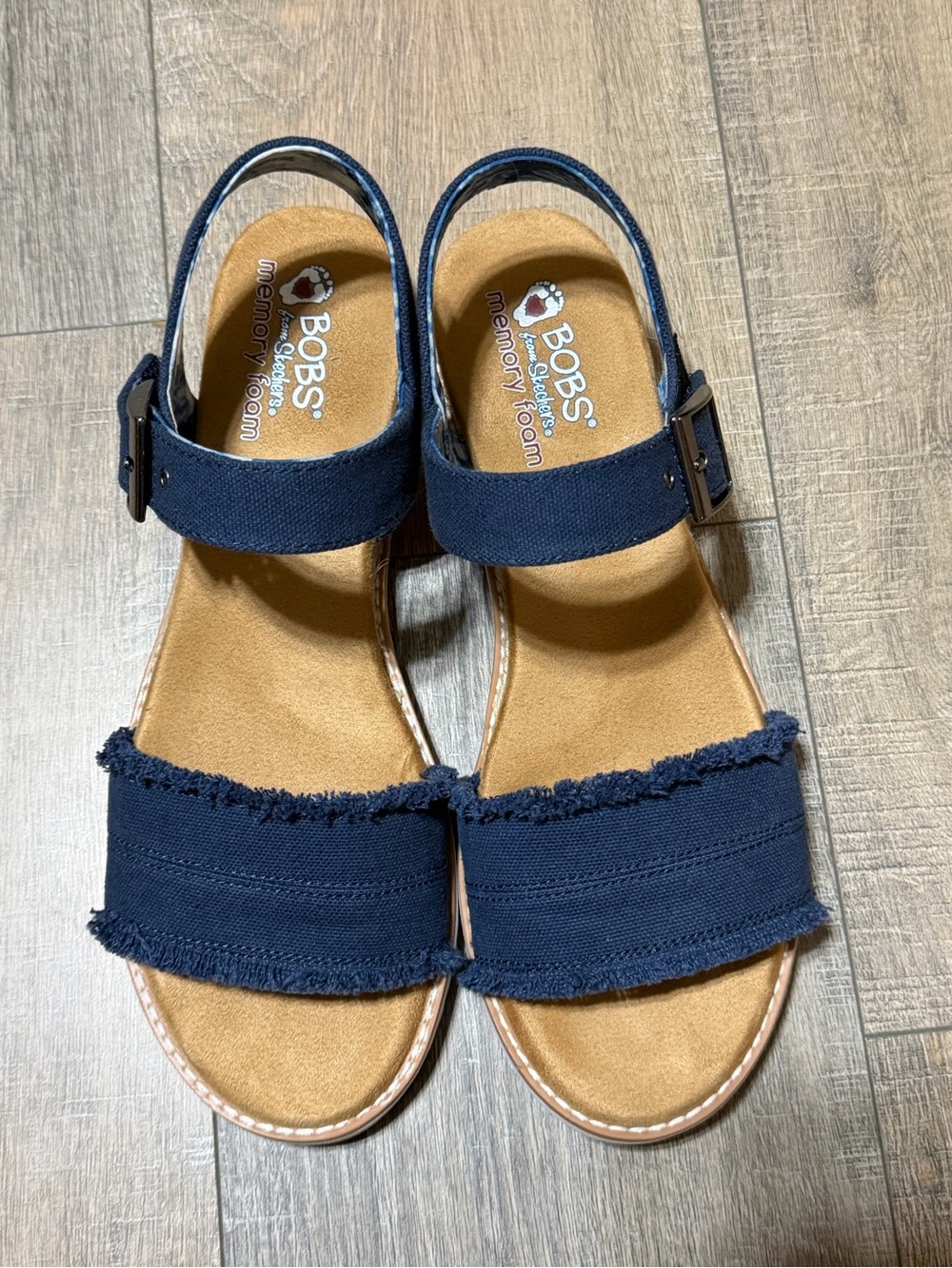 Skechers Navy Canvas Girls Frayed Strap Sandals
